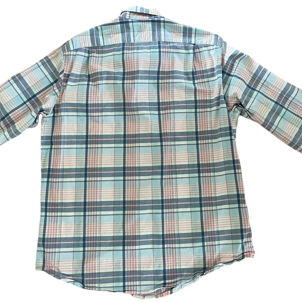 J. CREW LONG SLEEVE OXFORD SHIRT Size L Blue Pink and White Plaid